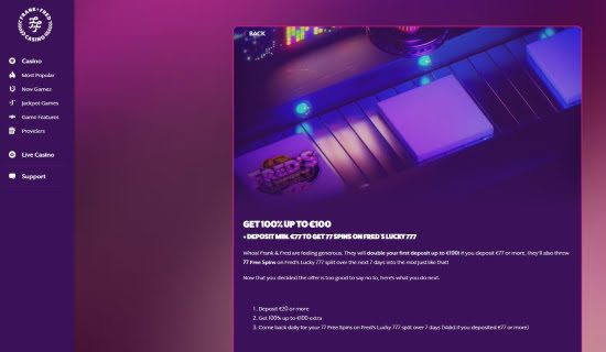 Frank and Fred casino bonus