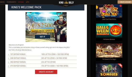 king billy welcome bonus